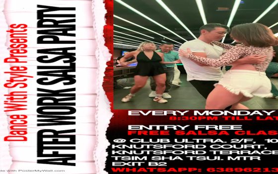 After Work Salsa Party Every Monday at Club Ultra 305, Tsim Sha Tsui. Entry is Free With A Free Salsa Class